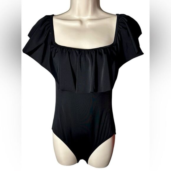 Victorias Secret Black Off The Shoulder Ruffle One Piece Swimsuit - Picture 3 of 4